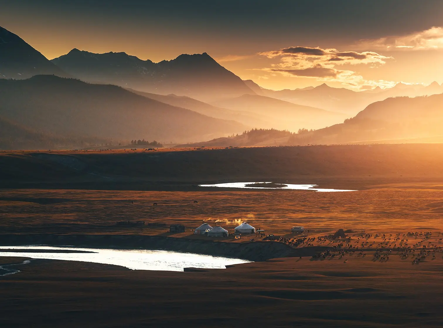 Nomadic yurt in the open steppe