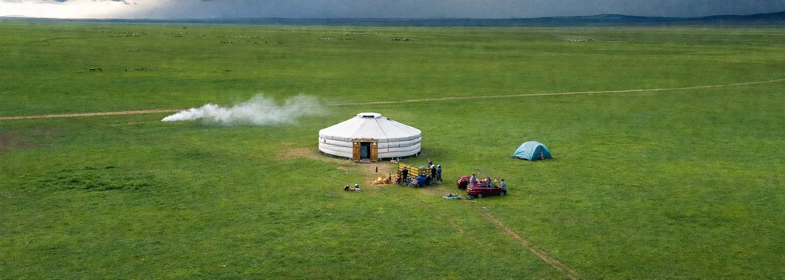 Nomadic family yurt in the open field